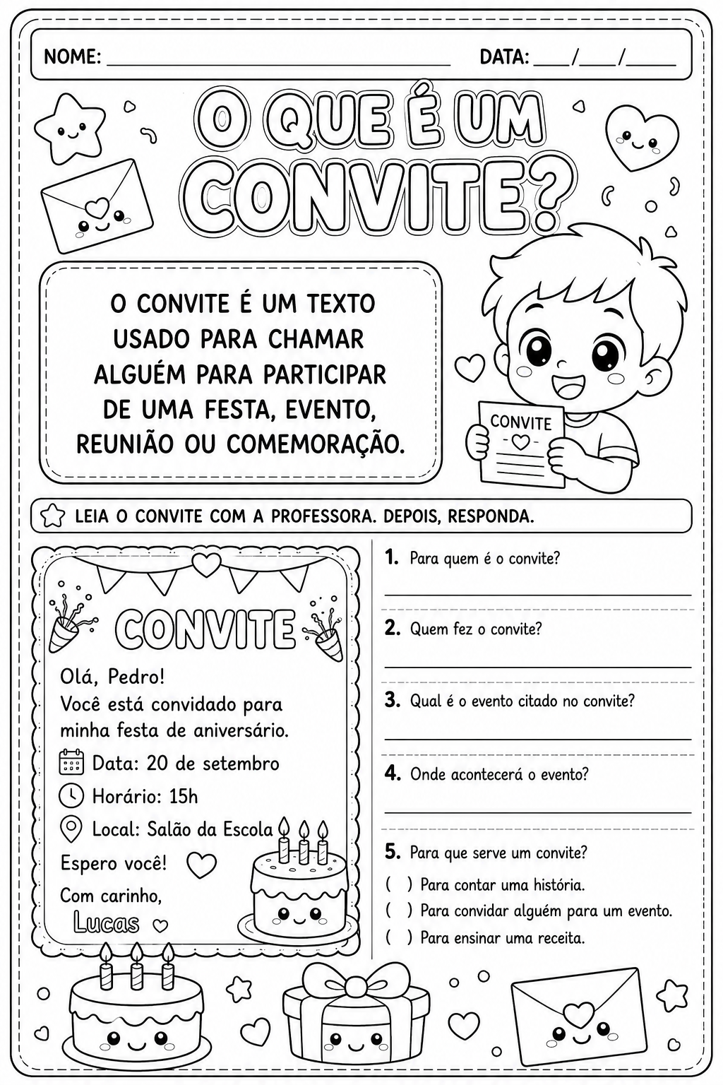 Gênero Textual Convite + Atividade lúdica