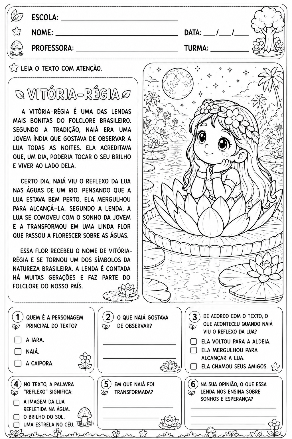 Leitura e Interpretação – Folclore Brasileiro | Nível 2 | Para colorir - Imagem 4