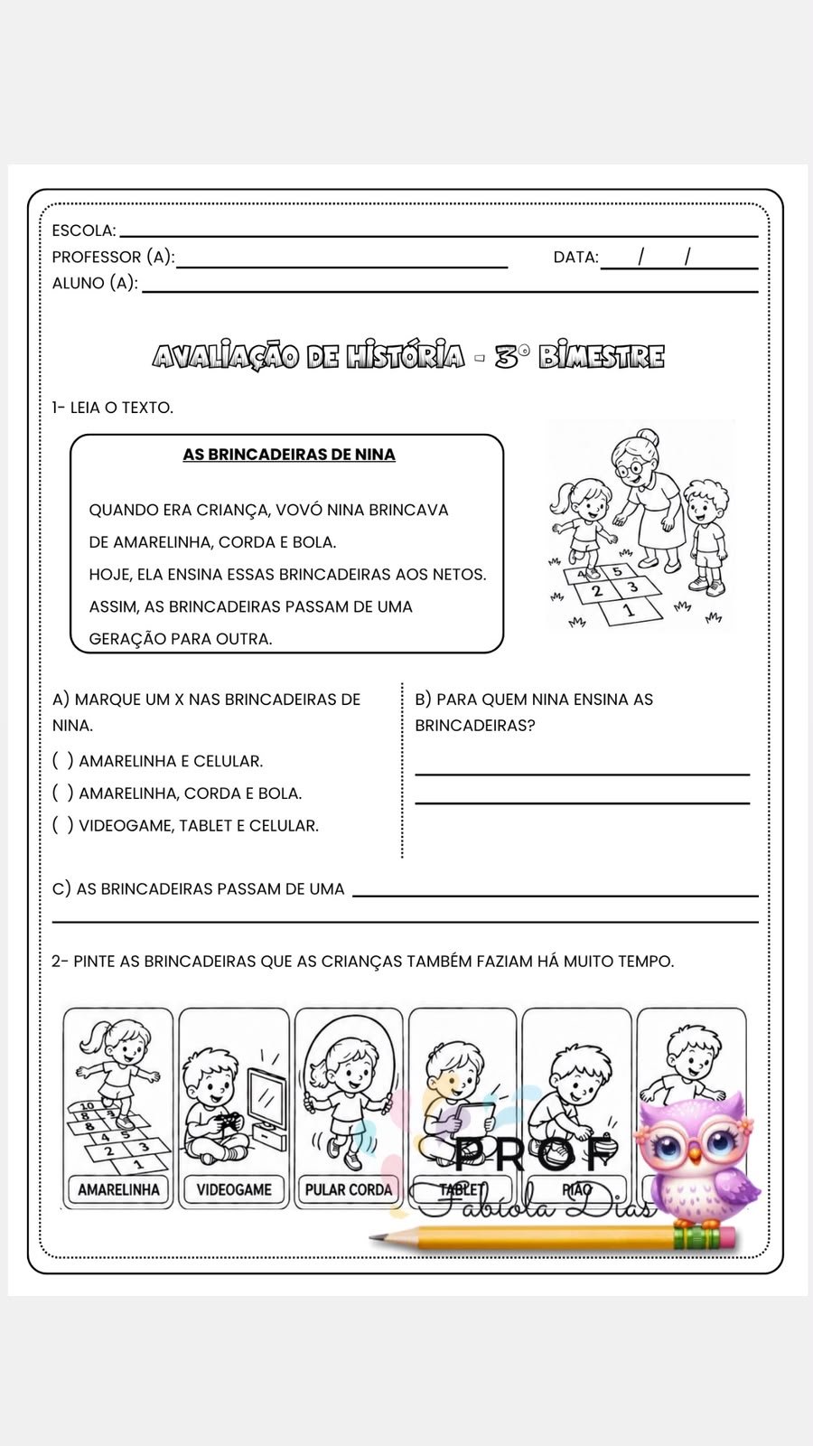 AVALIAÇÕES DE CIÊNCIAS, HISTÓRIA E GEOGRAFIA – 1º ANO – 3º BIMESTRE - EDITÁVEIS - Imagem 5