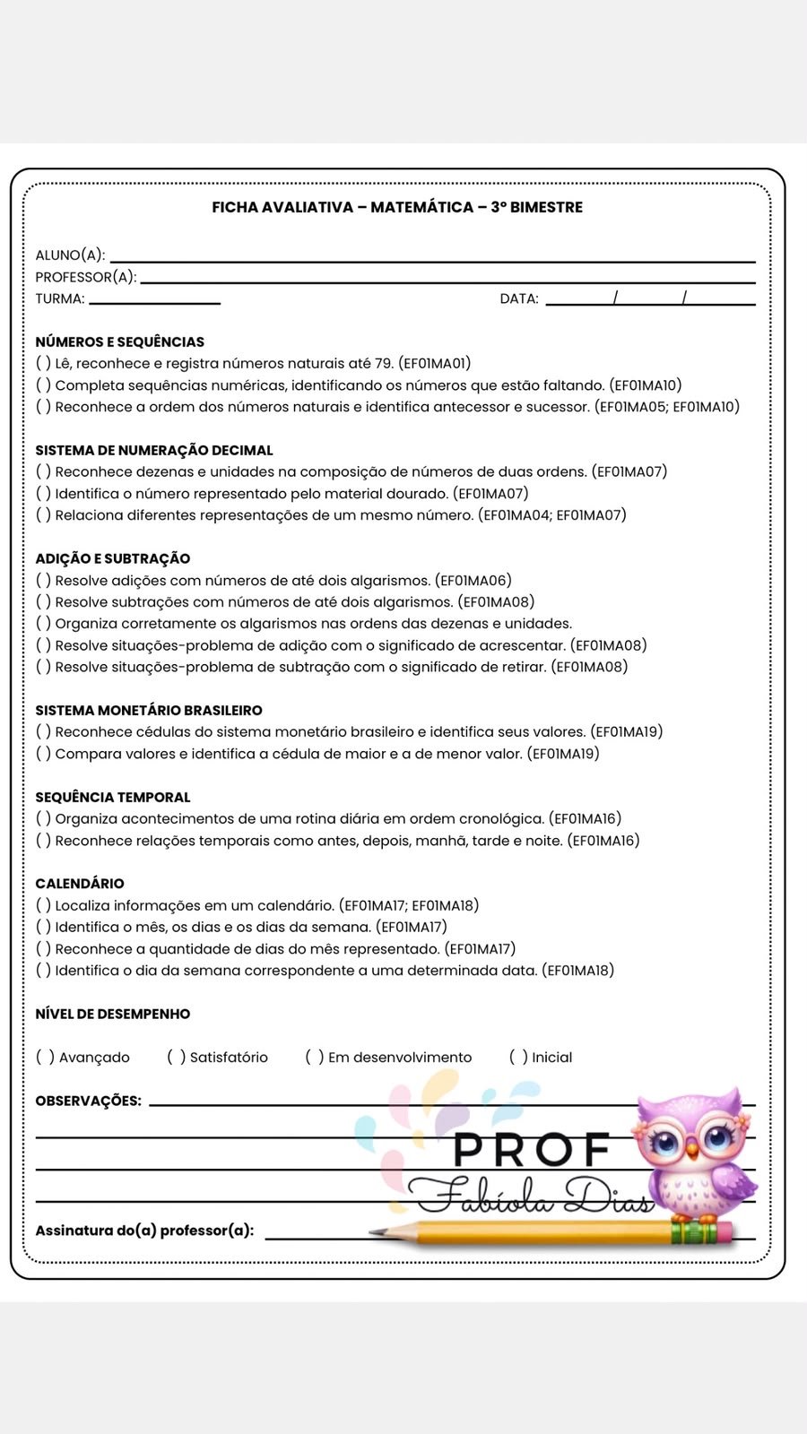 Avaliações de Português e Matemática – 1º Ano – 3º Bimestre | Editável no Canva - Imagem 9