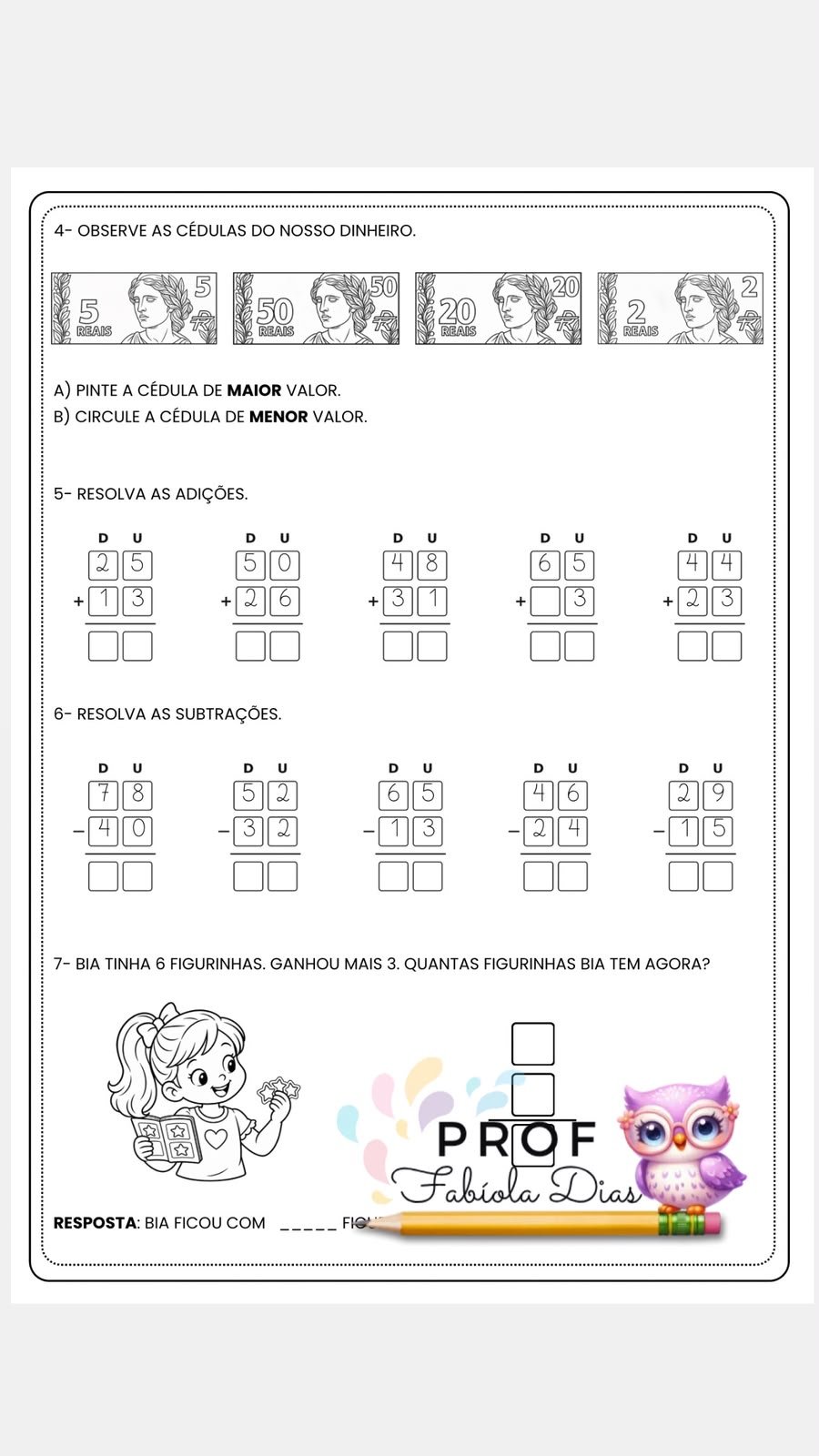 Avaliações de Português e Matemática – 1º Ano – 3º Bimestre | Editável no Canva - Imagem 6